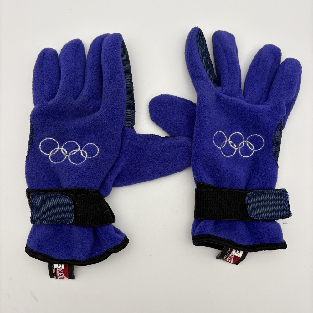 Vintage Salt Lake 2002 Olympics Gloves Mens Medium Blue Marker Fleece Ski